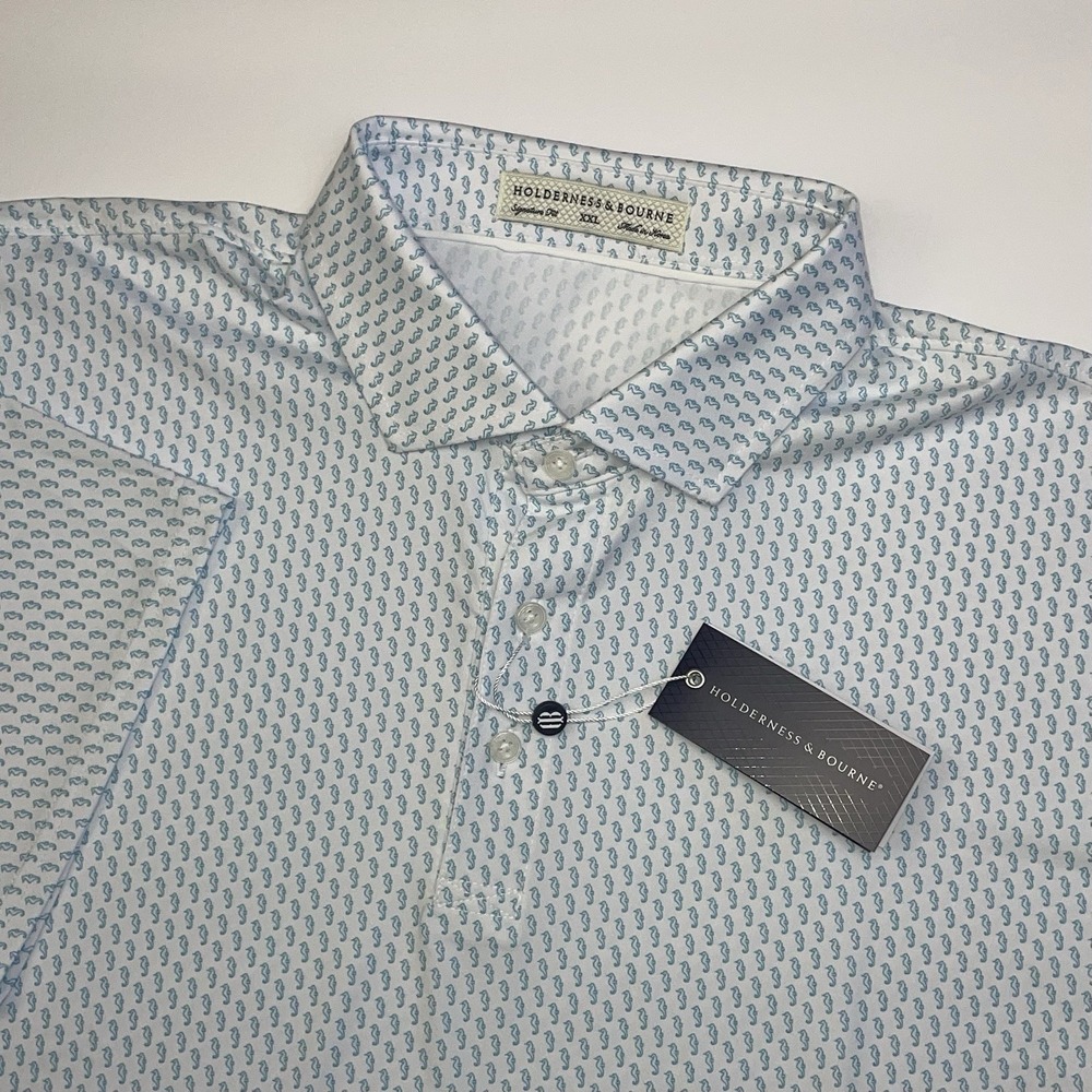 NEW Holderness & Bourne The Curzon Shirt Mens XXL Seahorse AOP Harbor Golf - Picture 1 of 7
